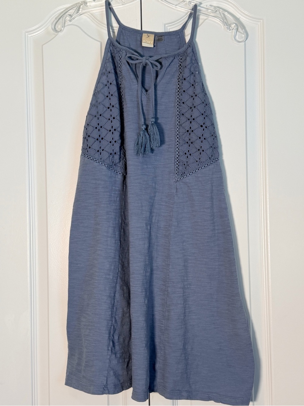 Roxy Dusty Blue Crochet-Trim Halter Chemise